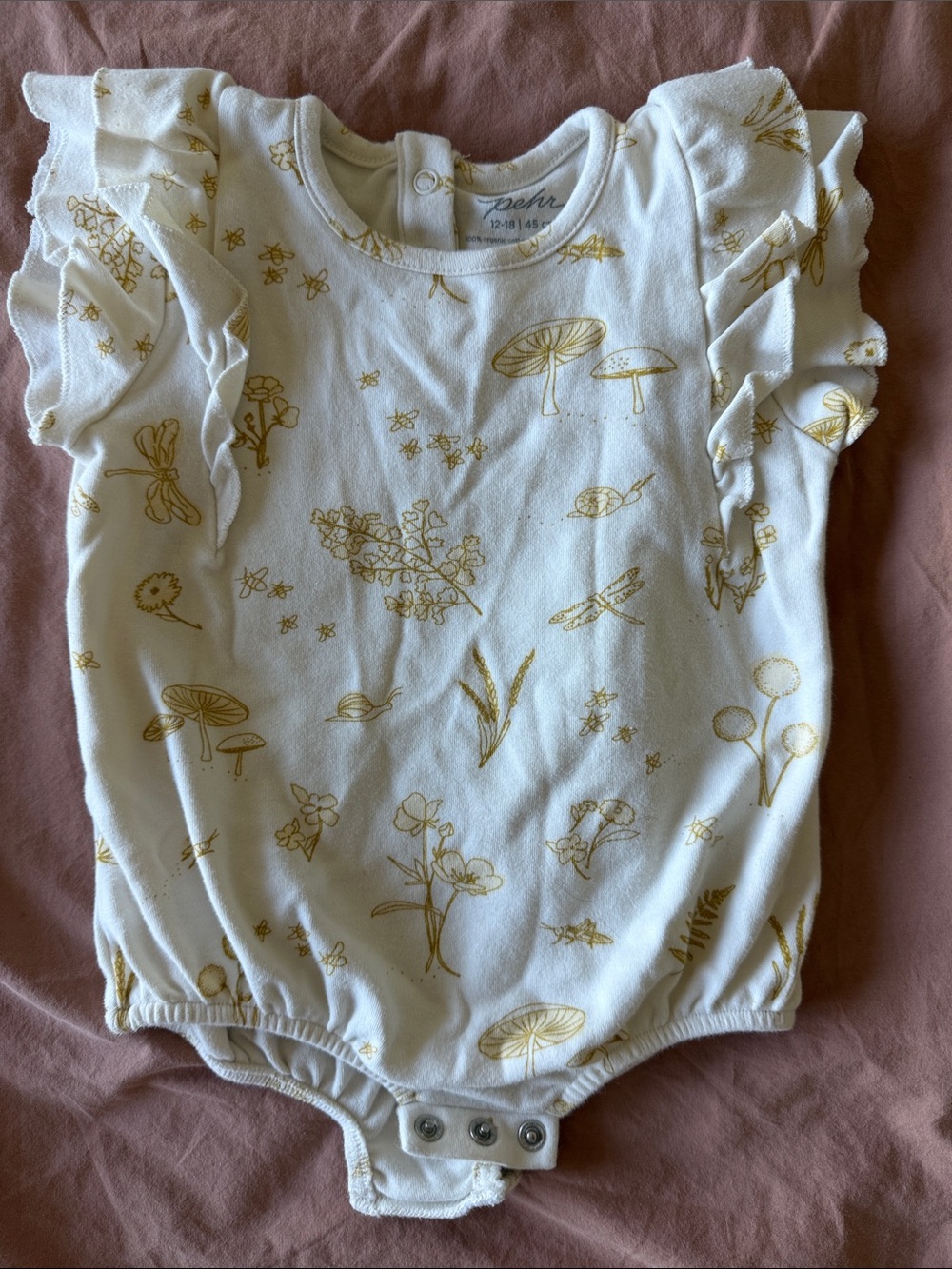 Pehr Gold Floral Ruffle-Sleeve Baby Bodysuit
